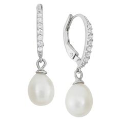 Dangling 6mm Pearl With Cubic Zirconia Side Stones In Sterling Silver : Target Classic Nickel-free Cubic Zirconia Earrings, Classic Hypoallergenic Dangle Crystal Earrings, Pearl Earrings Simple, Game Jewelry, Beads Craft Jewelry, Fashion Formal, Rings Jewelry Fashion, Sterling Silver Drop Earrings, Large Jewelry