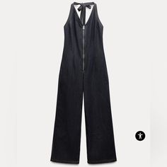 Brand New Zara Denim Dark Blue Jumpsuit Size Large. Zara Denim Jumpsuit, Dark Blue Jumpsuit, Halterneck Jumpsuit, Staple Dress, Zara Jumpsuit, Waistcoat Dress, Blue Jumpsuits, Cardigan Sweater Dress, Cardigan Sweater Jacket