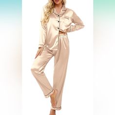 New! Long Pj Set Button-up Sleepwear With Pockets For Loungewear, Button-up Sleepwear For Pajama Party, Old Navy Christmas Pajamas, Plush Pajama Pants, Womens Flannel Pajamas, Satin Pajama Pants, Bridal Honeymoon, Christmas Pajama Pants, Tan Silk