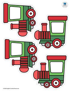 four green and red train cut outs