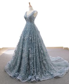 Blue Lace Prom Dress, Fairy Princess Dress, Lace Long Prom Dress, Lace Evening Dress, Floral Dress Formal, Long Formal Gowns, Marine Uniform, Lace Ball Gowns, Corset Dress Prom