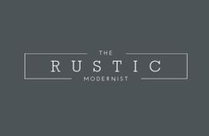 the rustic modernist logo on a dark background with white lettering and a rectangle shape