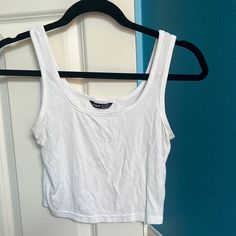 Brand New Never Worn, White Cropped Tank Top White Basic Cotton Crop Top, Basic White Cotton Crop Top, Basic White Cropped Tank Top, White Cropped Casual Tops, White Basic Crop Top For Summer, Basic White Crop Top For Summer, White Cotton Tank Crop Top, Basic White Crop Top, White Cropped Tank Top