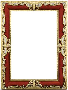 an ornate gold and red frame on a white background with clipping for text or image