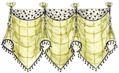 an illustration of a yellow curtain with black polka dots