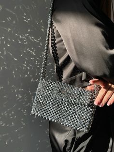 Luxury Metallic Silver Shoulder Bag For Evening, Rectangular Silver Evening Bag, Gray Luxury Shoulder Bag For Evening, Silver Rhinestone Shoulder Bag For Night Out, Gray Rectangular Evening Bag, Sparkling Evening Clutch Bag, Luxury Metallic Silver Bags For Party, Sparkling Crystal Evening Bag, Elegant Sequin Shoulder Bag For Night Out