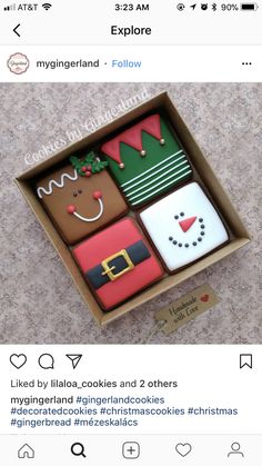 an open box filled with assorted decorated cookies