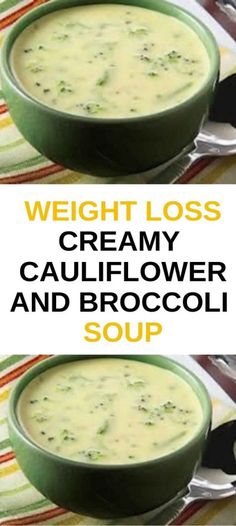 two pictures of creamy cauliflower and broccoli soup