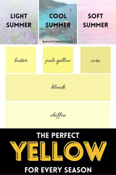 Soft Summer Yellow Colour Palettes, Soft Summer Yellow, Light Summer Style, Summer Skin Tone, Cool Summer Palette, Light Summer Color Palette, Soft Summer Palette