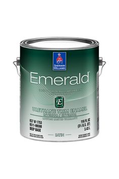 an empty paint can with the words emerald on it