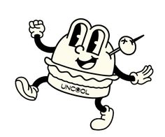 a black and white drawing of an ice cream sandwich running with its hands in the air