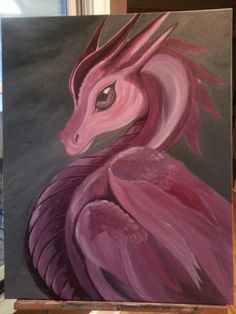 an acrylic painting of a pink dragon