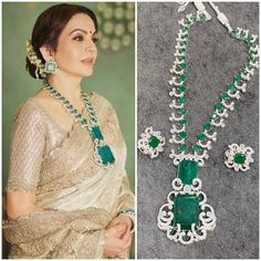 This Is Latest Most Trending Necklace Wear By WORLDS HIGHEST RICHEST PERSON NITA AMBANI DESIGN by SABHYASACHI INDIAN GREEN DIAMOND COLOUR Wedding Necklace / Bollywood Jewelery Inspired Sabhyasachi Jewellery Set fOr Women And Girls / Bollywood Jewelery / Diamond Necklace / Bridal Jewelery / Reception Look Jewels / Indian Wedding Set / Pakistani Wedding Set / Nikah Jewelery /KUNDAN Necklace / Indian Wedding / Punjabi Wedding / THIS JEWELERY HAS SLIGHT DIFFERENCE IN Necklace and earrings with doubl Latest Stone Necklace Designs, Neeta Ambani Jewellery, Traditional Emerald Necklace With 17 Jewels For Wedding, Silver Emerald Necklace With Stone Work For Wedding, Traditional Diamond Emerald Necklace For Wedding, Emerald And Diamond Necklace For Wedding, Elegant Emerald Necklace For Wedding And Festive Occasions, Elegant Festive Emerald Necklace For Wedding, Kundan Emerald Necklace For Wedding