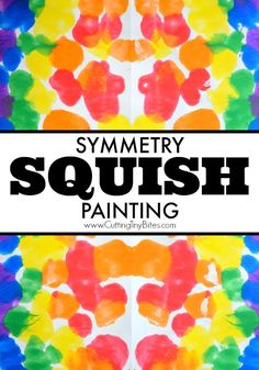 the words, symmetry squish painting are in front of an image of rainbows and