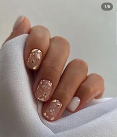 Bronze Foil Nails, Floral Bride Nails, Milky Nails, Short Fake Nails, Valentine Nails, Nail Length, Stick On Nails, Manicure Y Pedicure, False Nail