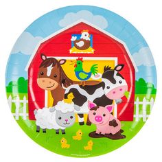 a paper plate with farm animals on it