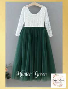 Our Hunter green whimsical boho style special occasion dresses are the perfect choice for your little princess. The dress has a gorgeous lace bodice and is sleeveless. While our dresses are widely used as flower girl dresses, they can also be used as birthday dresses, daddy daughter dance dresses, photo shoots, family photos or any other event where you would like your child to feel like a princess. Elegant Green Princess Dress For Spring, Elegant Summer Princess Dress For Confirmation, Spring Bridesmaid Princess Dress With Lace Trim, Spring Lace Princess Dress For Confirmation, Spring Tulle Dress For Confirmation, Spring Confirmation Dress With Lace Bodice, Spring Princess Tulle Bridesmaid Dress, Spring Green Dresses With Lace Bodice, Green Princess Dress For Bridesmaids