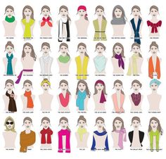 How many ways are there to wear a scarf? A MILLION WAYS. 41 Insanely Helpful Style Charts Every Woman Needs Right Now Fashion Infographic, Head Bandana, Ways To Wear A Scarf, How To Wear A Scarf, Zooey Deschanel, Scarf Tying