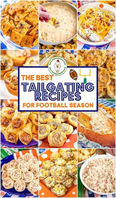 the best tailgating recipes for football season with pictures of different foods and toppings