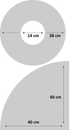 the size and width of an object with measurements for each piece, including 40 cm