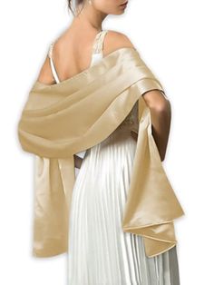 The Classic Soft Shawl can be worn in any way and its various colors will suit your everyday look. It's perfect for fall and winter, cool spring and summer evenings, but can also be used in air-conditioned places, offices or when you're wearing a wrap head evening gown, bridal, wedding, party, formal and special occasions. It can also be used as a neckerchief, bridal gift or leaving gift. Overall length specification: 40 inch*20 inch Material: same with the dresses that you ordered. Color: pleas Gold Shawl, Satin Shawl, Evening Shawls, Bolero Wedding, Dress With Shawl, Bridal Shawl, Bridal Wrap, Satin Evening Dresses, Wedding Shawl