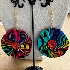 Super Lightweight ~ Original ~ Accent Outfit ~ Eye Catching Earrings ~ Handmade Fabric Wrapped Earrings, Felt Earrings Handmade, Fabric Jewelry Diy, Creole Fashion, Fabric Earrings Handmade, Photoshoot Accessories, Felt Hearts Crafts, Cloth Earrings, Fiber Earrings