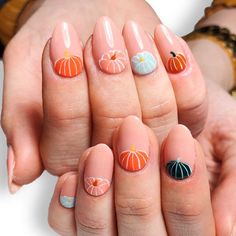 Thanksgiving Nails Designs, Colorful Pumpkins, Thanksgiving Nail Designs, Thanksgiving Nail, Halloween Acrylic Nails, Cute Halloween Nails, Pumpkin Nails, October Nails, Fall Acrylic Nails