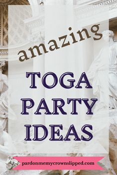 the words, amazing yoga party ideas are in front of an image of statues and columns