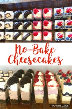 no - bake cheesecakes and desserts are displayed on display at the store