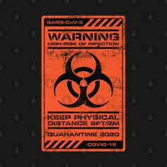 an orange and black warning sign on a black background