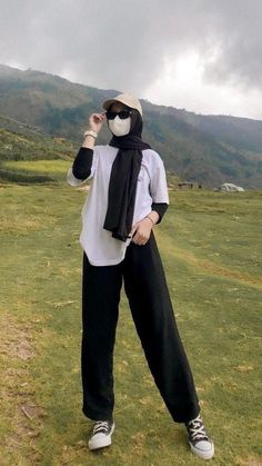 Outfit Hijab Casual Simple, Korean Style Hijab, Ootd Hijab Style, Tutorial Hijab Pashmina, Tutorial Hijab