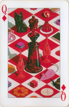 a playing card with an image of a chess set on it's back side