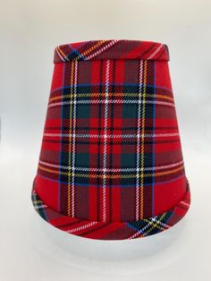 Custom made red tartan plaid chandelier  lampshade size is 3" by 5" by 4 1/2" with a  clip fitter trimmed with the same tartan top and bottom with a white inside.  This shade can me made in a larger size or if you need more chandelier lampshades please ask. This listing is for 1 lampshade, if you need more you can select the quantity from the drop down.  All lampshades are custom made by Simply Shades with care and attention to detail.   Thanks Cary Tartan Plaid Lamp Shade, Red Tartan Curtains Living Room, Red Chandelier Shades, Tartan Decor, Balmoral Tartan, Burgundy Lamp Shade, Dressing Area, Lampshade Chandelier, Jolly Holiday