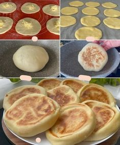 the process of making pancakes is shown here