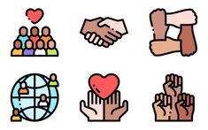 hands and hearts with different symbols