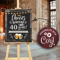 a chalkboard sign with an image of two beer mugs on it and the words cheers beers for 40 years