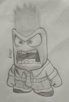 a pencil drawing of a cartoon character with an angry look on his face and mouth