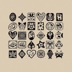 a bunch of different types of tattoos on a beige background with black and white designs