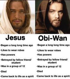 two pictures of jesus and obi - wan, one with the same name on it