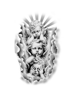 Angel Arm Sleeve Tattoo, Three Angles Tattoo, Men Tattoo Ideas Drawings, Angel Tattoo Designs Women, See No Evil Speak No Evil Tattoo Angels, Big Angel Tattoo, Cherub Tattoo Men, Baby Angel Tattoo For Men, Omerta Tattoo Design