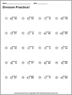 the division practice sheet for division practice