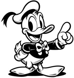 an old school mickey mouse cartoon character pointing at something with one hand and the other thumb up