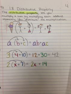 a piece of paper with writing on it that says distributive property