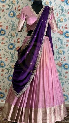 Pink Blouses, Pink Blouse Designs, Purple Lehenga, Simple Lehenga, Half Saree Lehenga, Indian Outfits Lehenga, Long Gown Design, Wedding Lehenga Designs