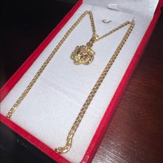 18k Gold, 18.1 Grams Chain And Lion Together, Brand New, Never Used Gold Necklace For Men, Dope Jewelry, Necklace For Men, Mens Accessories Jewelry, Woman Colour, Men Necklace, Lion, 18k Gold, Gold Necklace