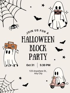 a halloween party with ghost, ghost and pumpkins on the front of white paper