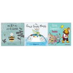 three children's books with different illustrations on them