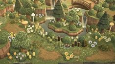 an artistic rendering of a garden with lots of trees and flowers