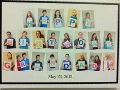 a group of people holding up letters that spell out the word grad