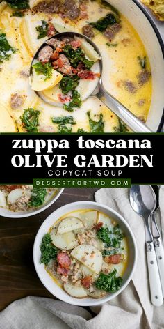 This Zuppa Toscana is an easy soup recipe for dinner tonight! This Olive Garden Copycat Soup makes a great addition to your Fall comfort food dinner ideas! Save this pin. Zupa Toscana, Zuppa Toscana Soup Olive Garden, Olive Garden Soup, Zuppa Toscana Soup Recipe, Toscana Soup Recipe, Zuppa Soup, Soup With Potatoes